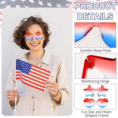 Rimless Star Shaped Sunglasses - 2 Pair Set - Red White and Blue