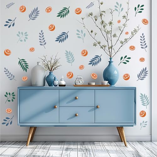 Rustic Orange Leaf Wall Stickers, 54pcs Nature DIY Wall Decals Easy Peel and Stick, Fresh Wall Stickers for Living Room Bedroom Girls Room Nursery, Pastoral Style Home Decor for a Cozy Atmosphere