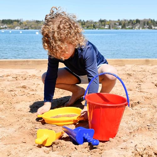 Kids Large Sand Toy Set with Pail, Sieve & Scoops - Heavy Duty Beach Toys for Ages 2.5+