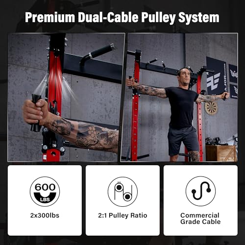 F22 Power Rack - 1600lbs All-in-One Squat Rack with Dual Pulley - Black