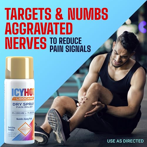 Icy Hot Lidocaine Pain Relief Dry Spray 4 oz. Fast-Acting Topical Analgesic