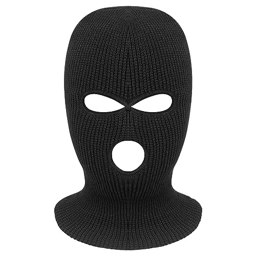 3-Hole Full Face Mask Cover Winter Balaclava Cap - Black