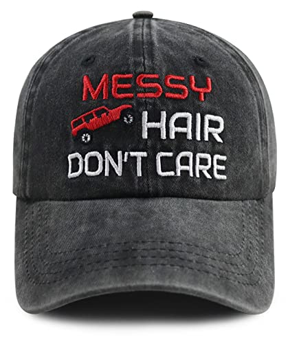 Goyklrb Messy Hair Don't Care Baseball Cap for Women & Men, Adjustable Cotton Embroidered Hat - Black, One Size