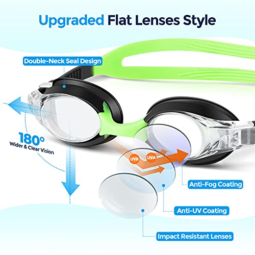 Kids Swim Goggles - Anti-Fog, No Leak, Clear Vision - Blue + Black