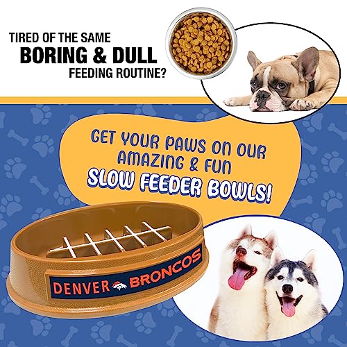 NFL Denver Broncos Slow Feeder Dog & Cat Bowl - Football Design