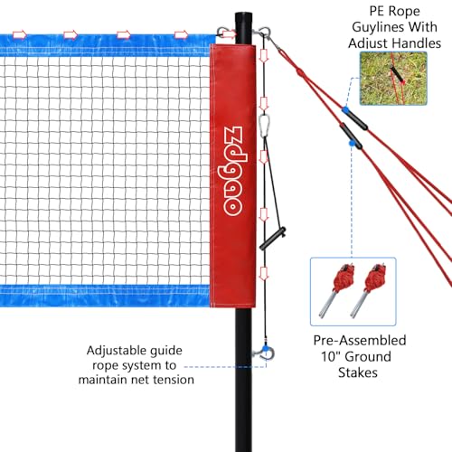 Complete Badminton Set with 20FT Net & Rackets - Red & Blue