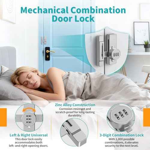 90/180 Degree Mechanical Combination Door Lock, Zinc Alloy Keyless Sliding Barn Locks for Bedroom, Shed, Window, Cabinet - 3 Digit Password Security Flip Gate Latches (1, Silver)