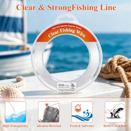 656ft Clear Monofilament Fishing Line, 43lb Nylon Wire for Crafts - 0.45mm