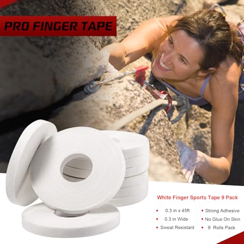 MUSEFITR Pro Finger Sports Tape 9 Pack - Black, 0.3 in x 45 ft for BJJ & Athletic Support