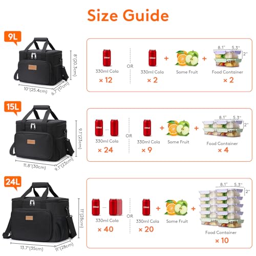 Lifewit Jumbo Insulated Lunch Bag Cooler for Men & Women 24L Black