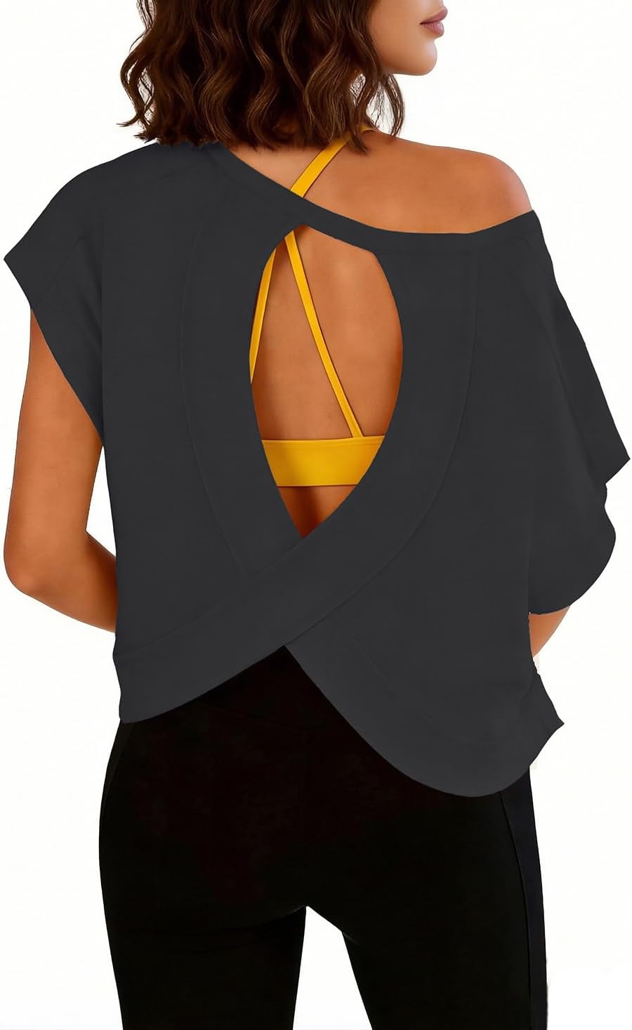 Skiennix Women's Open Back Workout Shirt - Cotton Short Sleeve Crop Top for Yoga & Fitness