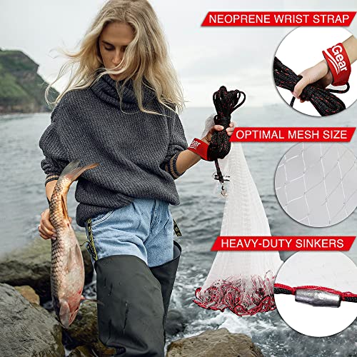 BasicGear 4ft Radius Cast Net with 1/4 inch Mesh for Bait Fish - Heavy Duty