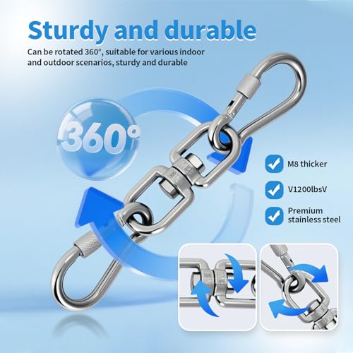 Heavy Duty 1200 lb Capacity Swivel Hooks - Silver / 8mm