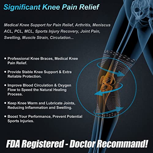 NEENCA Professional Knee Brace Support for Men & Women, Black, Large, Pack of 2