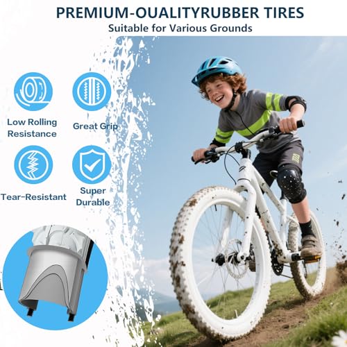 SIMEIQI 2 Pack 18x1.95 White Mountain Bike Tires & Tubes with AV 32mm Valves - Kids Trail Off-Road Bicycle Replacement