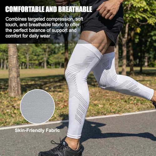 NuCamper White XL Full Leg Compression Sleeves Support for Running & Sports