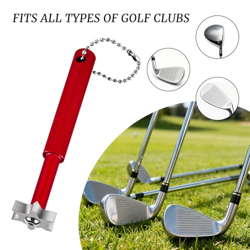 Golf Club Groove Sharpener Tool with 6 Heads & Storage Tube - Red