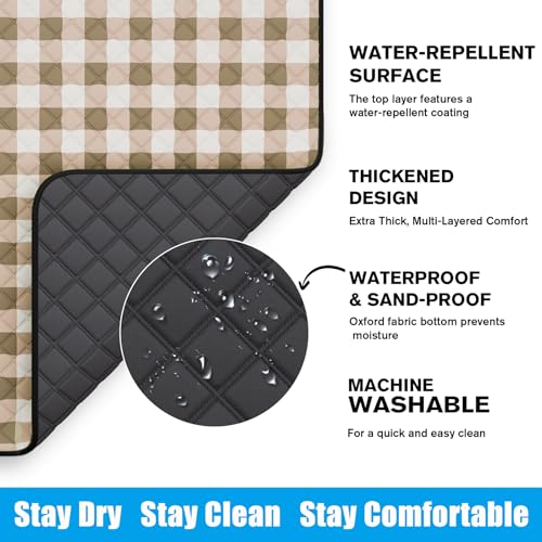 Extra Large Waterproof Picnic & Beach Blanket 80''x118'' Beige - Thick Padding, Portable & Easy to Clean