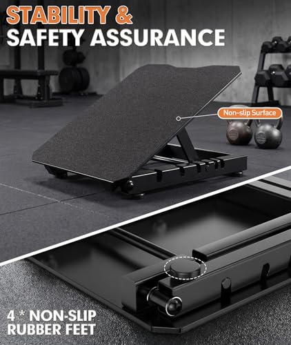 Black Adjustable Slant Board for Squats and Calf Stretching | Heavy-Duty Steel