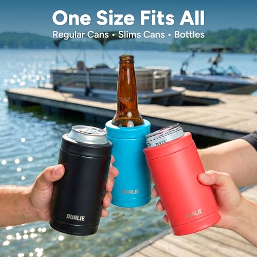DUALIE 3-in-1 Insulated Can Cooler - Coral, Fits 12 oz Cans & Bottles, Keeps Drinks Cold