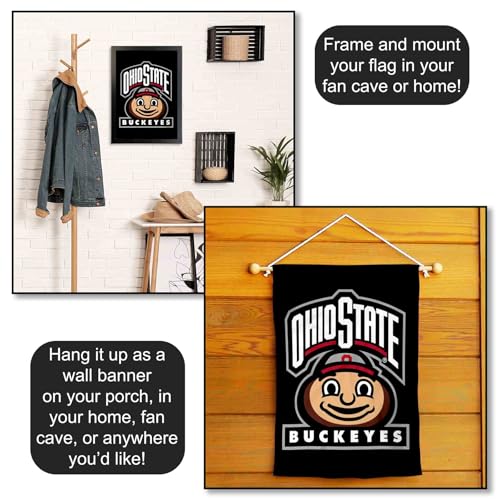 Ohio State Buckeyes Garden Flag - Brutus Mascot Head, Double-Sided Polyester, 13x18 Inches