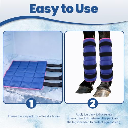 AccompMe Blue Reusable Ice Horse Leg Boot for Injury Recovery, Adjustable Gel Wrap for Legs, Hocks & Hooves