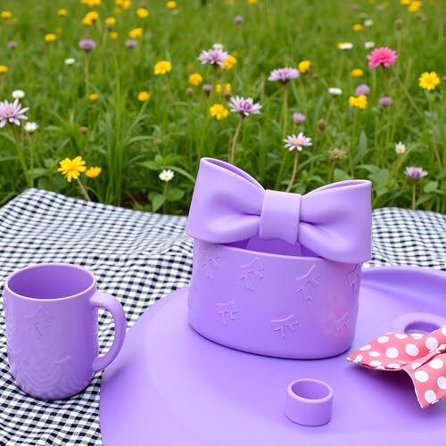 Bow Straw Cover and Silicone Boot Sleeve Set for Tumblers - Purple