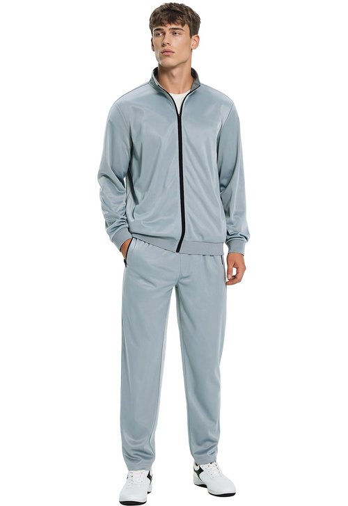 HODOSPORTS Mens Tracksuits 2 Piece Full Zip Jogging Running Suits SweatSuits for Men Shiny Sport Track Suits Sets Light Gray L