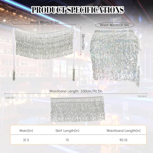 Sequin Tassel Skirt Women's Belly Dance Hip Scarf - Silver