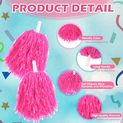 10 Inch Cheerleading Pom Poms with Hair Bow Set - Pink Classic