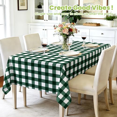 Dark Green Gingham Tablecloth Set - 54 x 108 Inch, 2 Pack