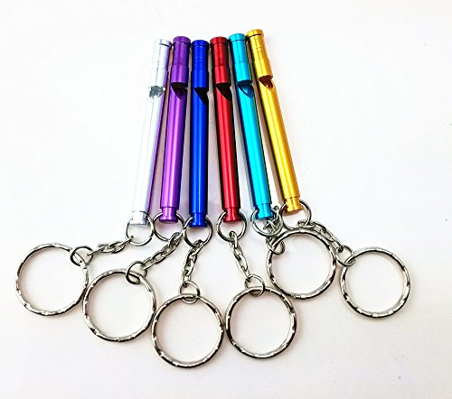 6-Pack Colorful Aluminum Whistles with Key Ring - Portable Survival Whistles for Hiking, Camping, Dog Training
