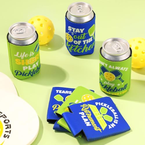 Green & Blue Pickleball Can Coolers 6-Pack Neoprene Bottle Insulators for Party & Gifts