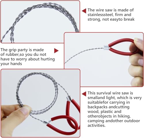 4 Pcs Stainless Steel Cable Saw Set - Red & Black, 23.62 Inch