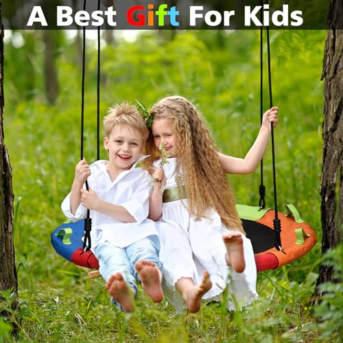40 Inch Saucer Swing for Kids - Colorful Backyard Swing with Adjustable Straps