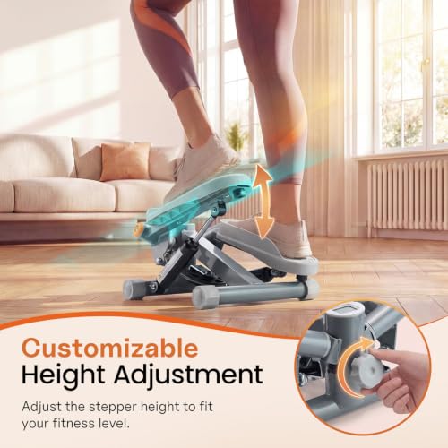 Mini Stepper with Resistance Bands - Gray Portable Exercise Equipment