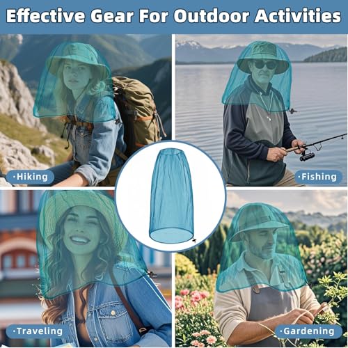 Oversized Mosquito Head Net - Blue, 42 x 25 Inches for Outdoor Use