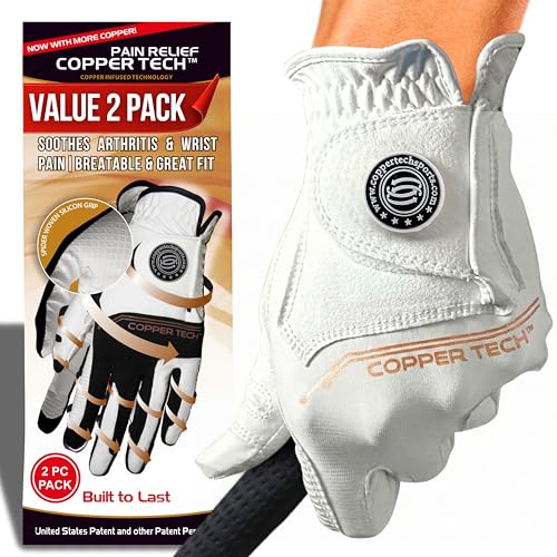 Copper Tech Ladies Golf Gloves Left Hand White Medium-Large 2 Pack