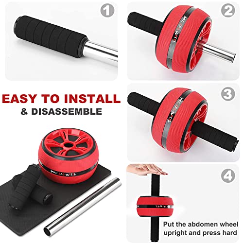 Ab Roller Wheel for Core Strength Training - Red with Knee Pads
