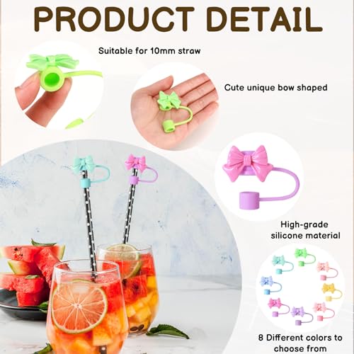 12 Pcs Cute Bow Straw Cover Caps - BPA-Free Silicone