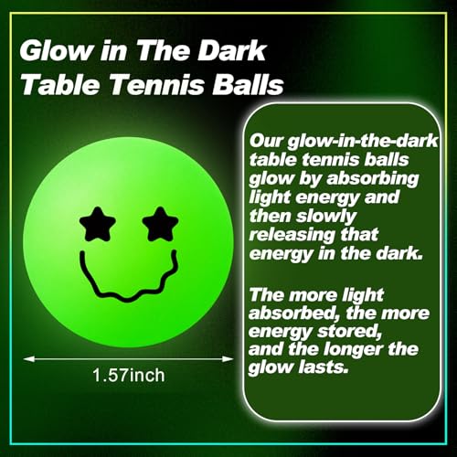 Glow in the Dark Table Tennis Balls - 12 Pack with Smile Face