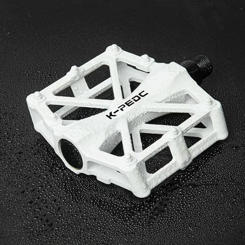 GPMTER White Bike Pedals 9/16 for MTB & Road Bikes, Anti-Skid Aluminum Platform