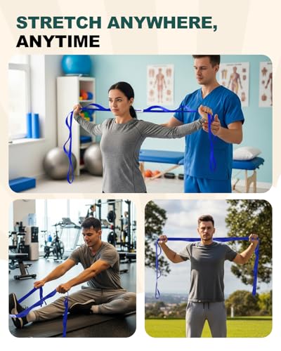 Non-Elastic Stretching Strap with Loops for PT & Rehab - Royal Blue 75"x1"