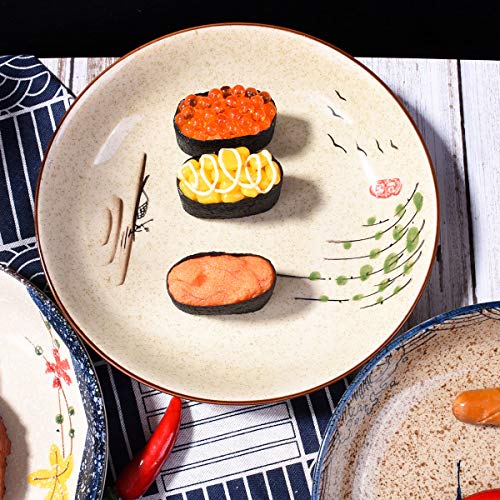 Ceramic Dinner Plate Set of 4, 8'' Salad Plates with Floral & Fish