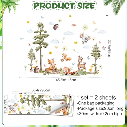 Woodland Animals Large Tree Wall Stickers Bear Fox Elephant Wall Decals Pine Tree Forest Stickers for Baby Nursery Kids Bedroom Living Room Wall Decorations