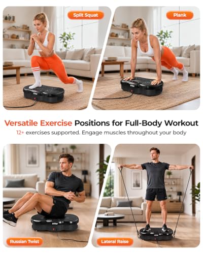 HTM Black Vibration Plate Exercise Machine with 9 Modes & 120 Speeds for Home Fitness