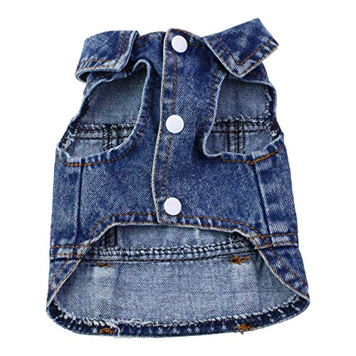 Vintage Washed Denim Dog Jacket - Dark Blue Lapel Pet Vest for Small Dogs