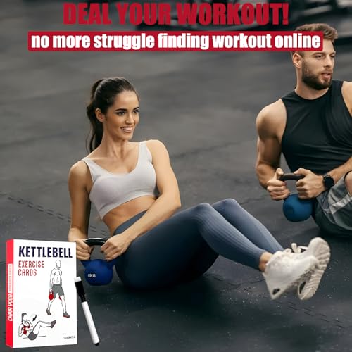 Kettlebell Workout Cards - 59 Exercise Cards with Dry-Erase & Rings