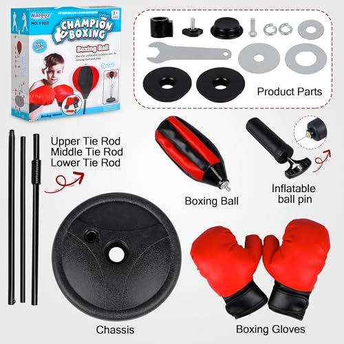 NATGGZ Red Punching Bag Set with Boxing Gloves for Kids 3-8+