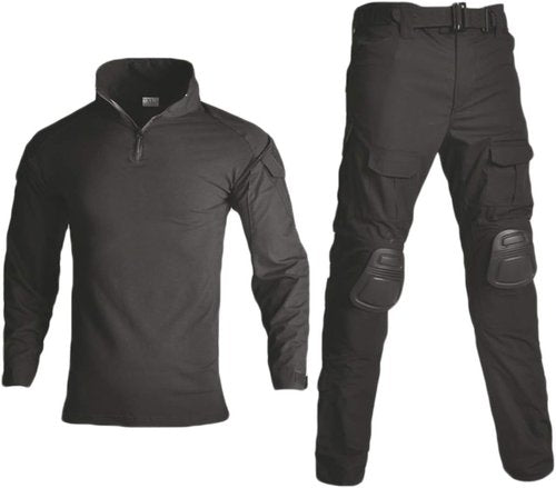 HARGLESMAN Men's Tactical Military Suit - Long Sleeve Combat Shirt & Pants with Knee Pads | Fitted Army Uniform